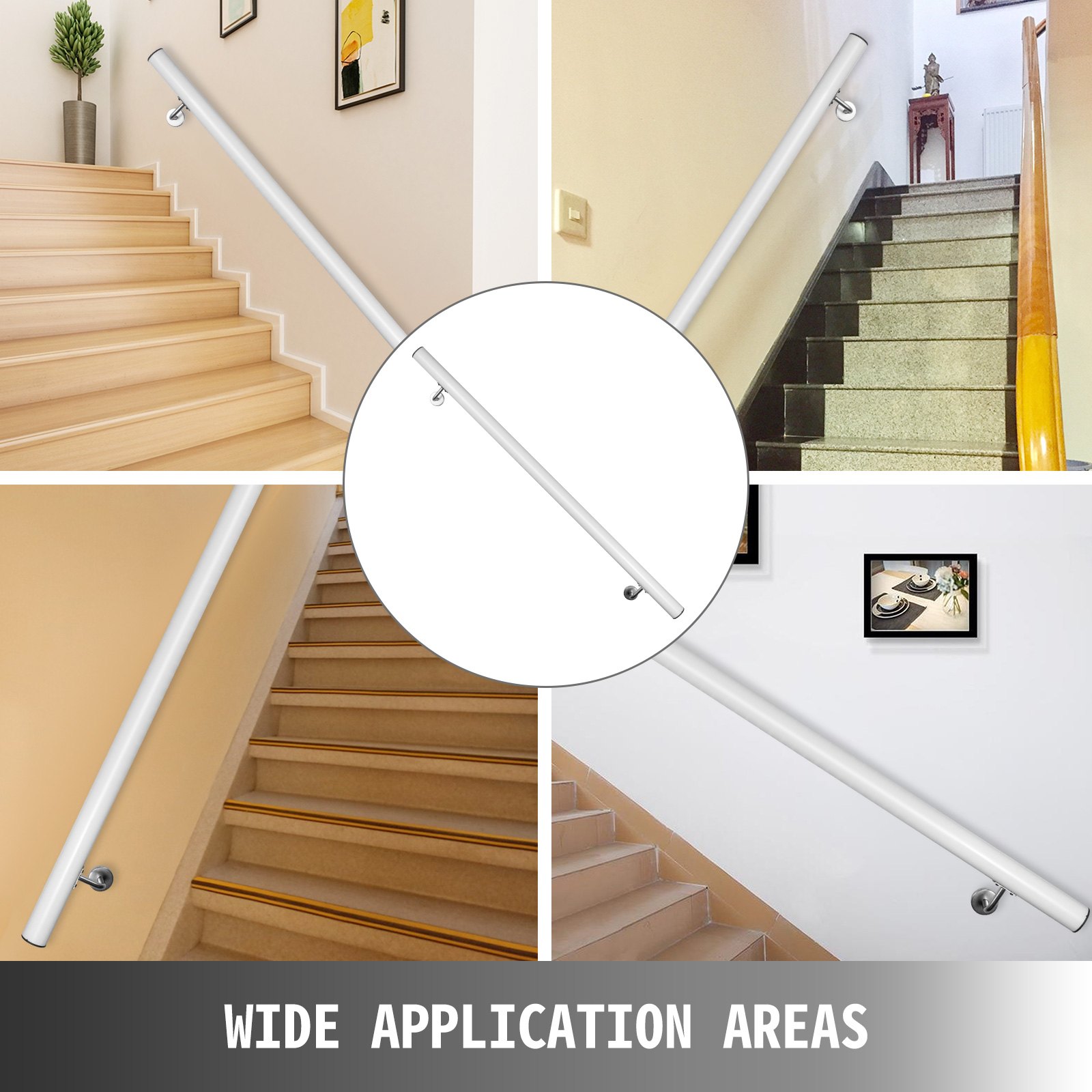 VEVOR Pasamanos Escalera 91 cm, Barandilla Escalera 91 cm, Pasamanos para Escaleras, Pasamanos de Pared, Montaje en Pared, de Aluminio, Color Blanco, para Escaleras Interiores y Exteriores, Loft