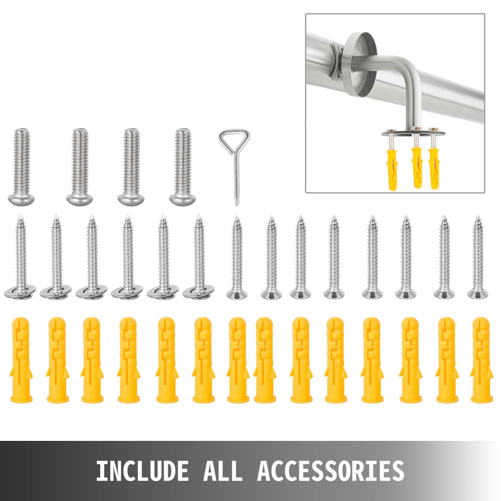 VEVOR Barandilla Escalera Pasamanos de Escaleras 91,4cm Pasamanos de Acero Inoxidable Pasamanos con Soporte y Tacos Metálicos Barandillas de Acero