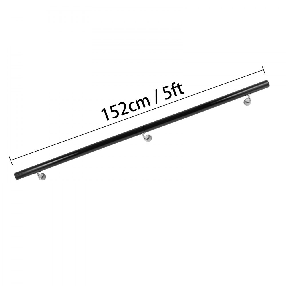 VEVOR Pasamanos Escalera 152 cm, Barandilla Escalera 152 cm, Pasamanos para Escaleras, Pasamanos de Pared, Montaje en Pared, de Aluminio, Color Negro, para Escaleras Interiores y Exteriores, Loft