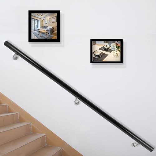 VEVOR Pasamanos Escalera 183 cm, Barandilla Escalera, Pasamanos para Escaleras, Pasamanos de Pared, Montaje en Pared, de Aluminio, Color Negro, para Escaleras Interiores y Exteriores, Loft