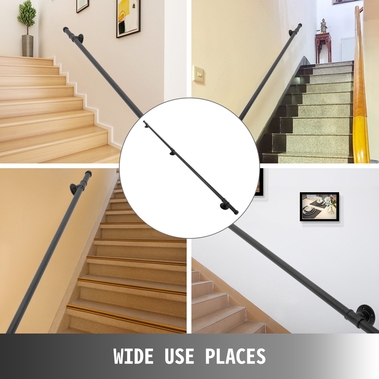 Pasamanos De Escaleras Con Soporte Y Tacos Metálicos Barandillas De Acero 244 Cm