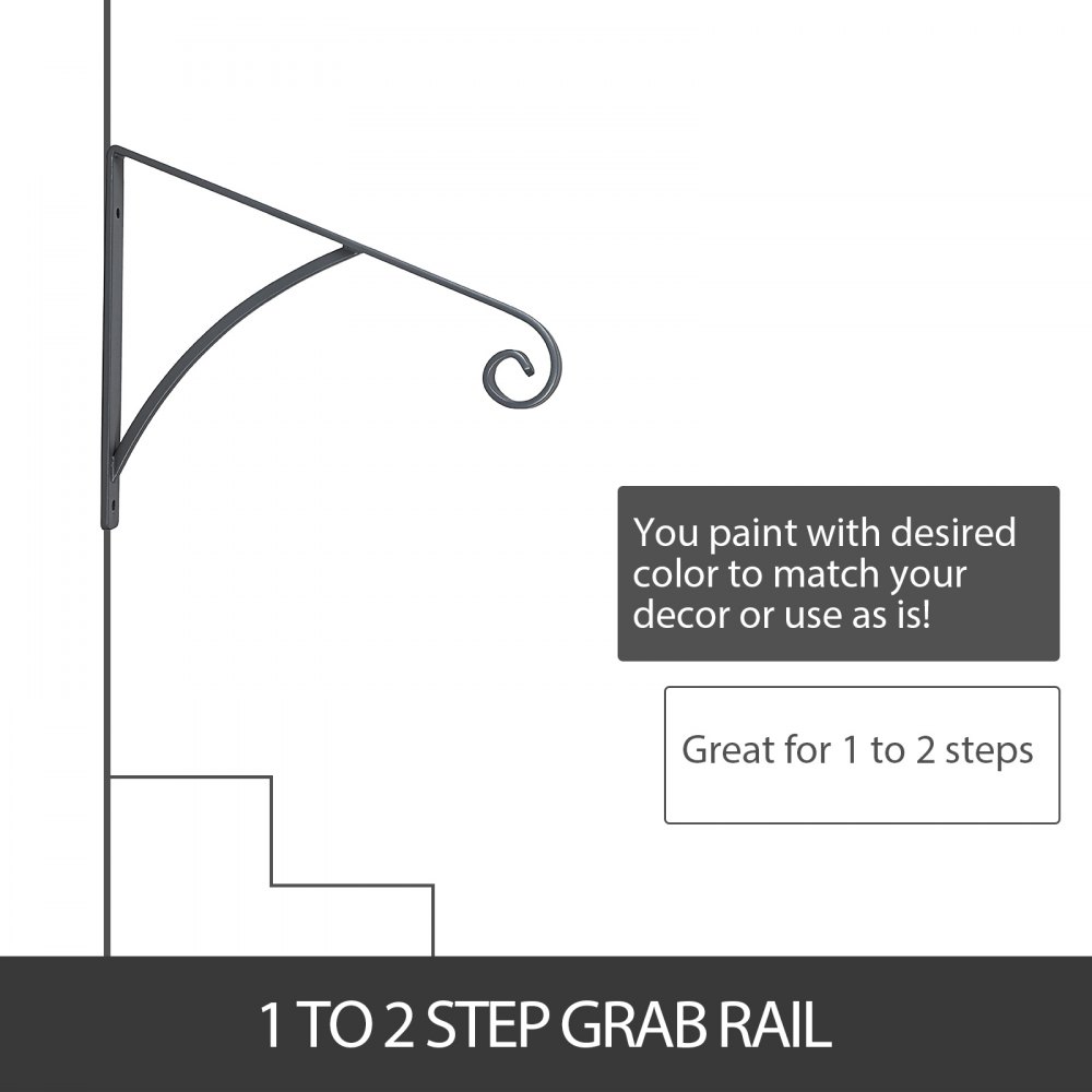 Barandilla de Escaleras Montada en Pared Metal para 1-2 Pasos Gris Brillante