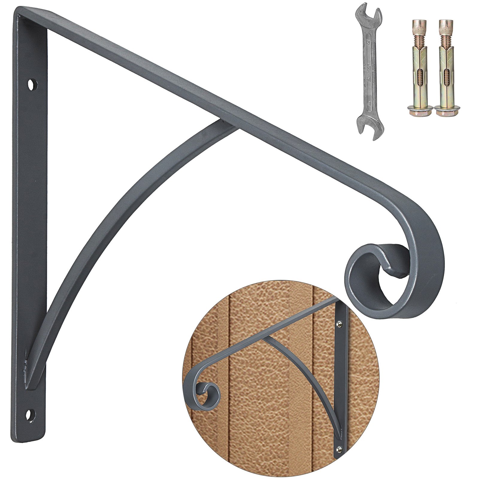 Barandilla de Escaleras Montada en Pared Metal para 1-2 Pasos Gris Brillante