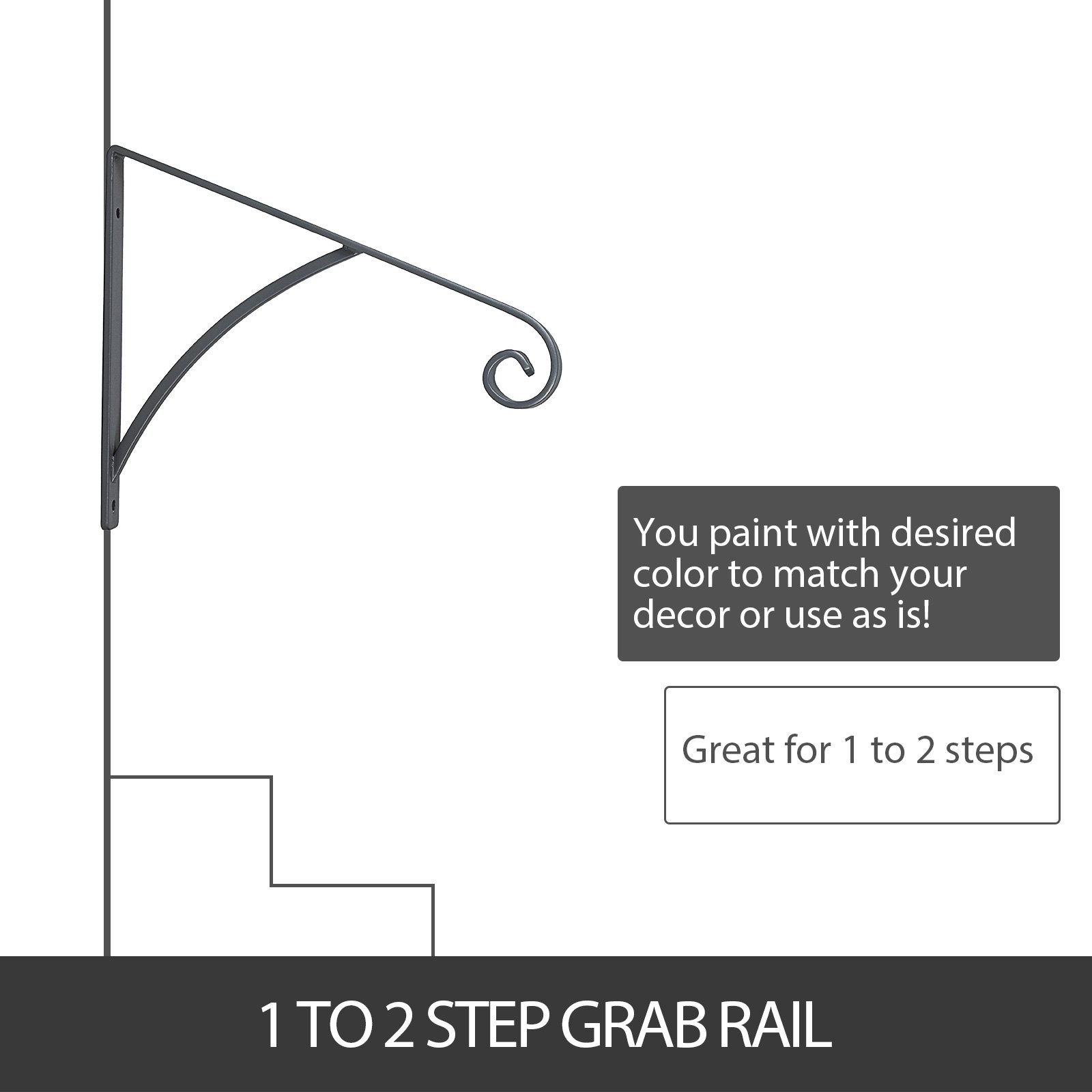 Barandilla de Escaleras Montada en Pared Metal para 1-2 Pasos Gris Brillante