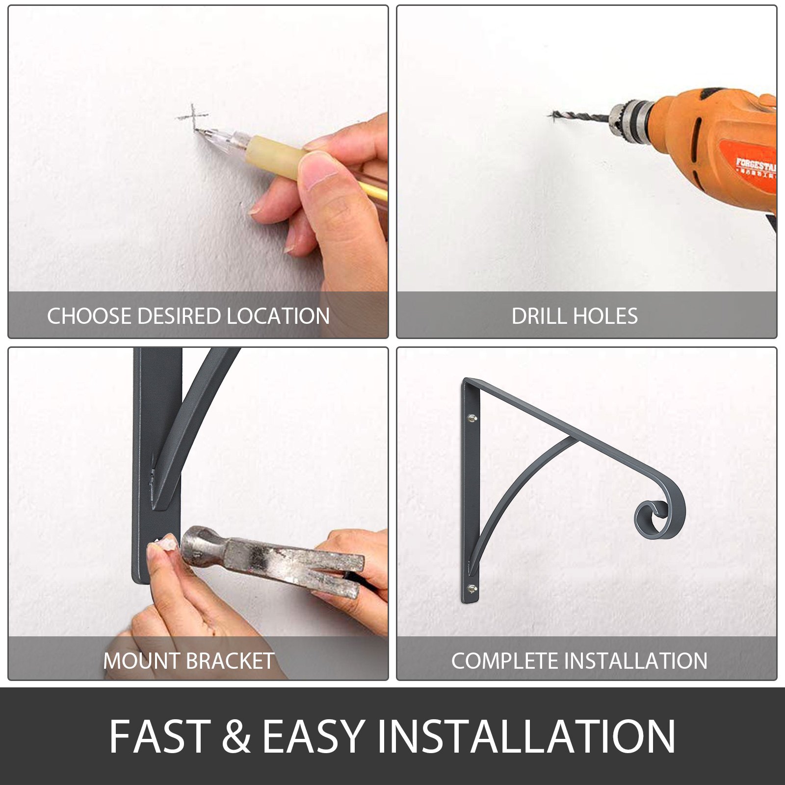 Barandilla de Escaleras Montada en Pared Metal para 1-2 Pasos Gris Brillante