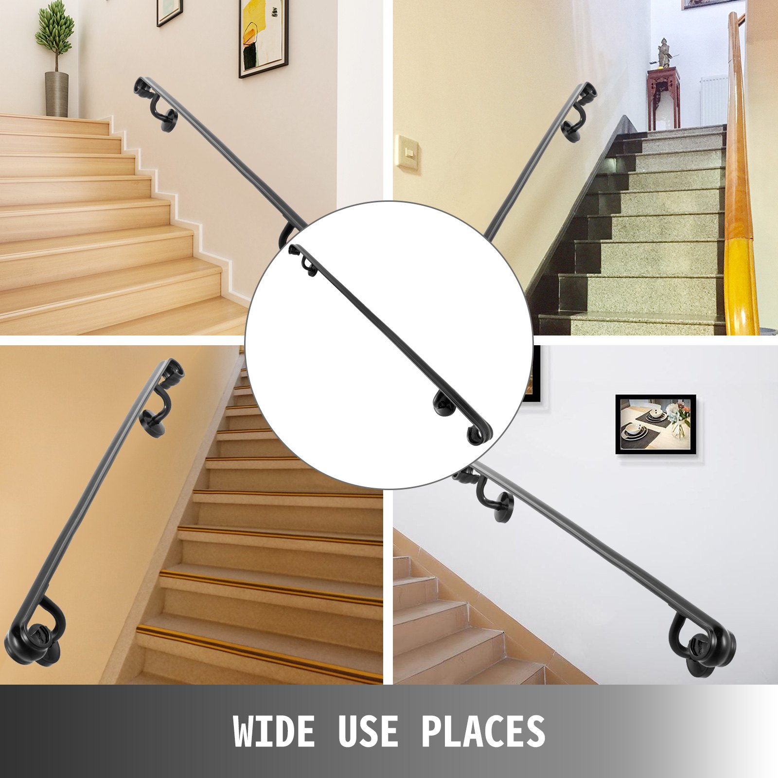 VEVOR Pasamanos Escalera 91.4 cm Barandilla Escalera 91.4 cm Pasamanos para Escaleras Pasamanos de Pared Montaje en Pared Hierro Forjado Color Negro