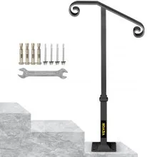 VEVOR Pasamanos Escalera Barandilla Escalera de Hierro para 1-2 Pasos Pasamanos con Base para Escaleras Gris