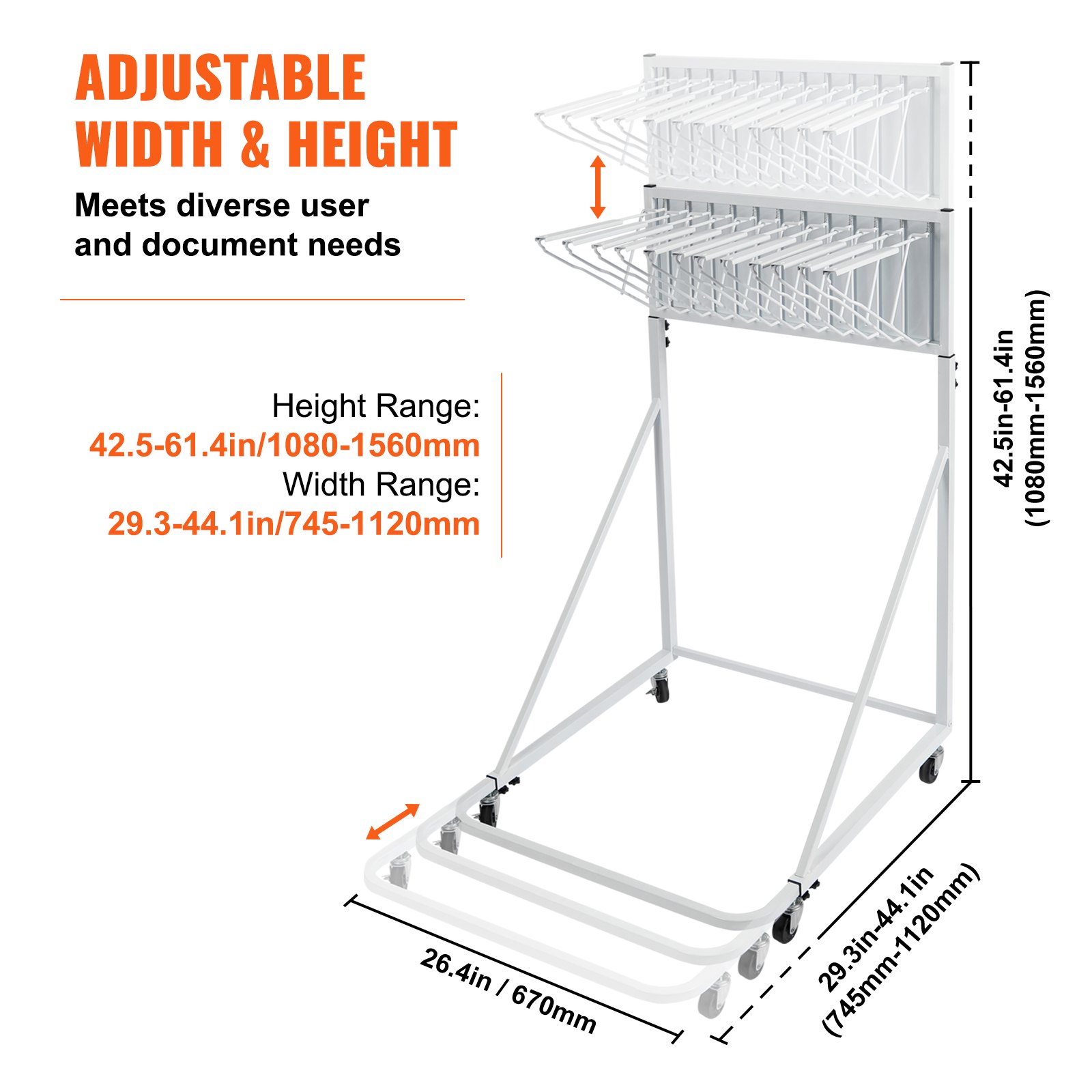 VEVOR Mobile Blueprint Storage Shelf, Plan Holder with 12 Swivel Brackets, Mobile Blueprint Holder, Adjustable Height and Length, Poster Display Shelf for Office and Home (Shelf only, clamps not included)