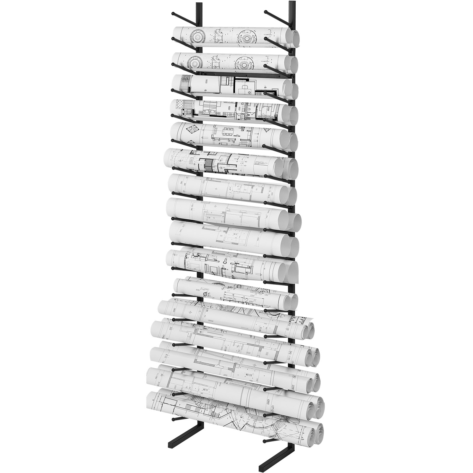 VEVOR Estante de almacenamiento de planos, estante colgante para exhibición de carteles de 16 niveles, soporte vertical para archivos en rollo de planos, 2 rollos/neumático, estante de almacenamiento de archivos en rollo para póster de mapas de planos