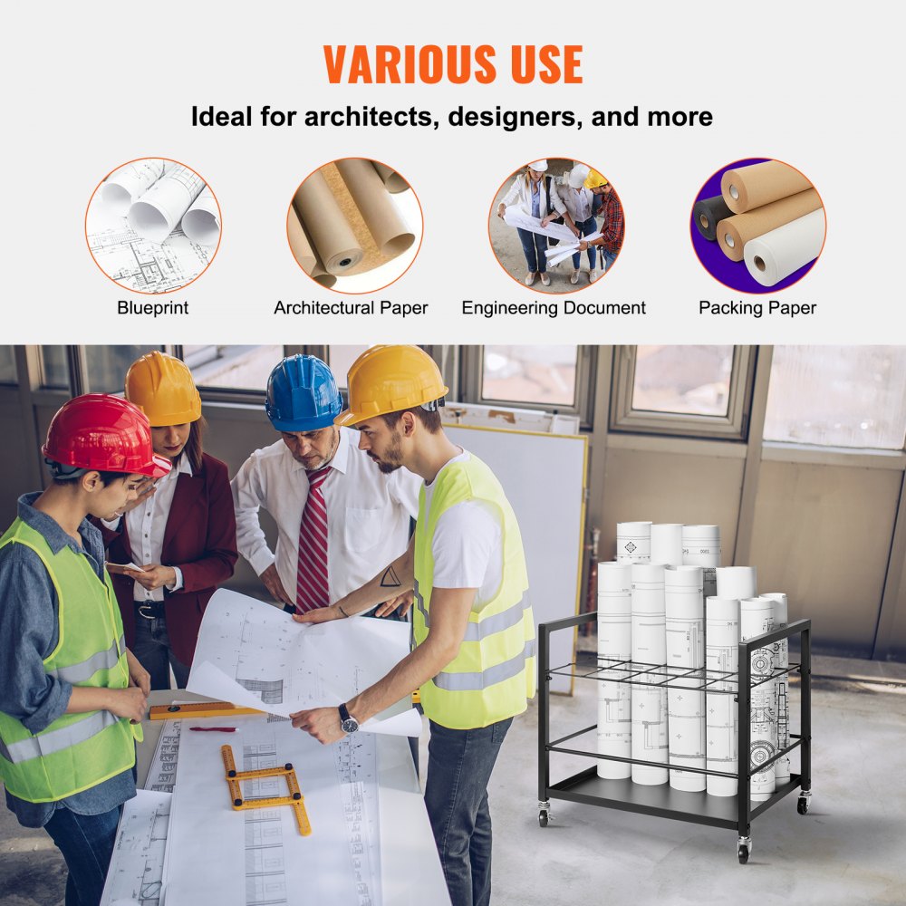 VEVOR Estante de almacenamiento de planos, soporte de planos de 20 ranuras con ruedas, carrito de almacenamiento de planos de metal móvil para mapas, carteles, planes de construcción arquitectónica, organizador de archivos en rollo para el hogar, oficina, escuela