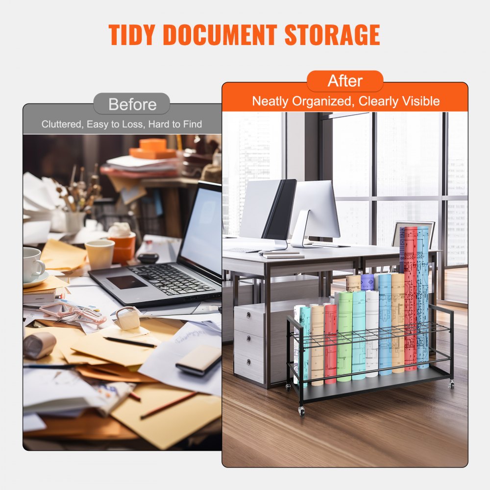 VEVOR Blueprint Storage Rack, Blueprint Holder with 50 Compartments and Wheels, Mobile Metal Blueprint Storage Cart for Construction Plans, Maps, Posters, Architecture, Rolling File Holder for Home, Office, School