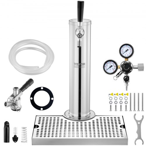 VEVOR Kegerator Tower Kit, kit de conversión de cerveza de un solo grifo, dispensador de torre de cerveza de barril de acero inoxidable con regulador W21.8 de doble calibre y acoplador de barril de si