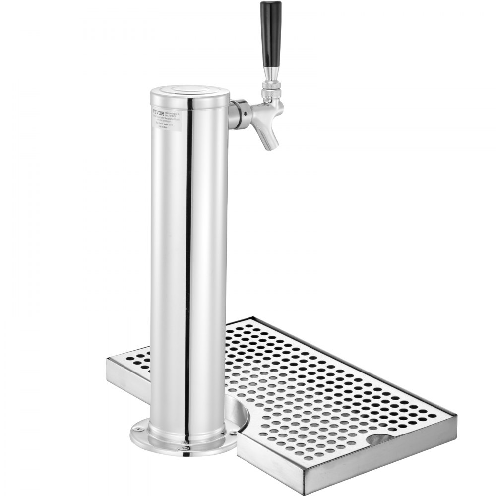 VEVOR Beer Tower Set, Beer Conversion Kit for Single Tap, Stainless Steel Beer Tower Dispenser with Dual Gauge W21.8 Regulator & S-System Keg Coupling, Beer Drip Tray for Home Parties