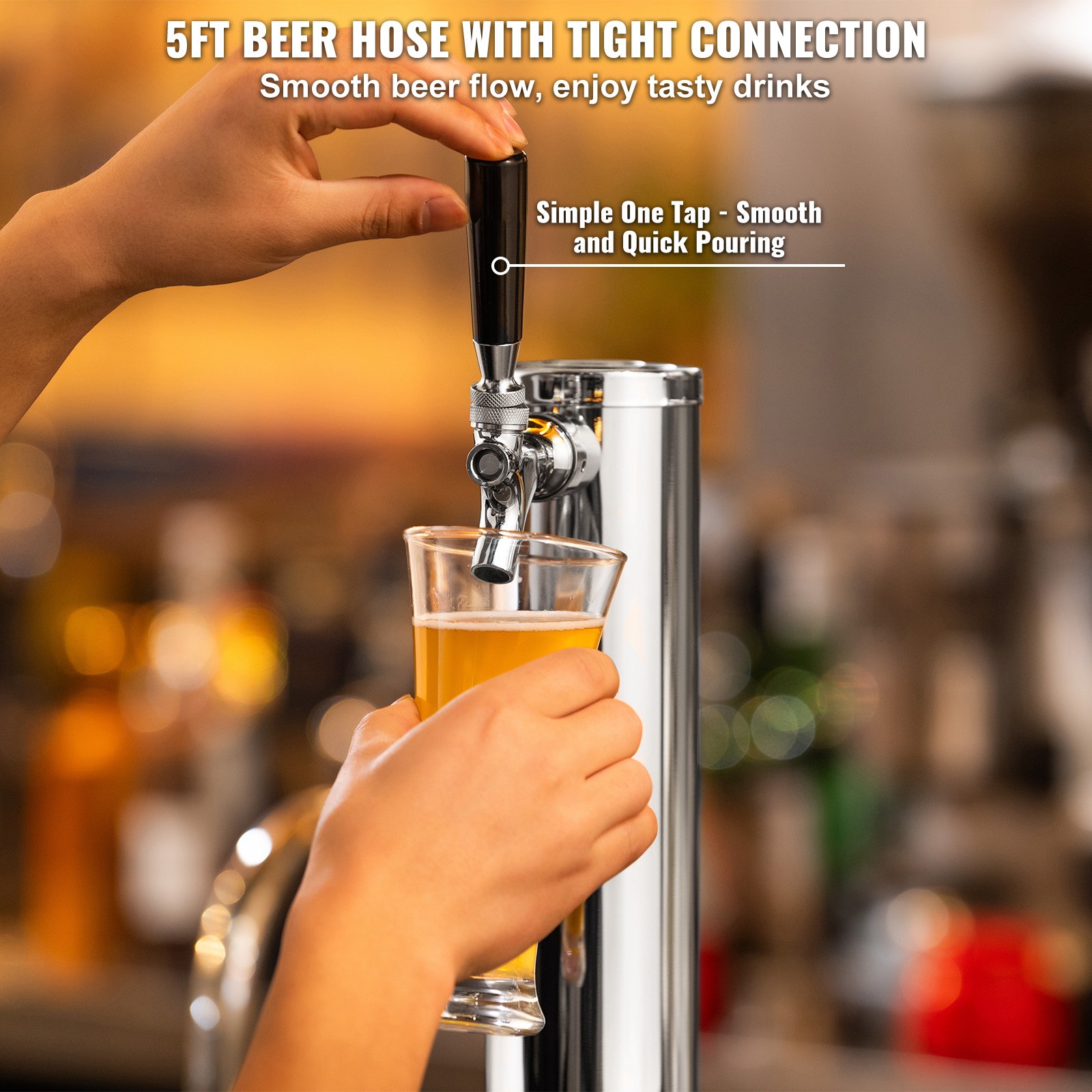 VEVOR Kegerator Tower Kit, kit de conversión de cerveza de un solo grifo, dispensador de torre de cerveza de barril de acero inoxidable con regulador W21.8 de doble calibre y acoplador de barril de si
