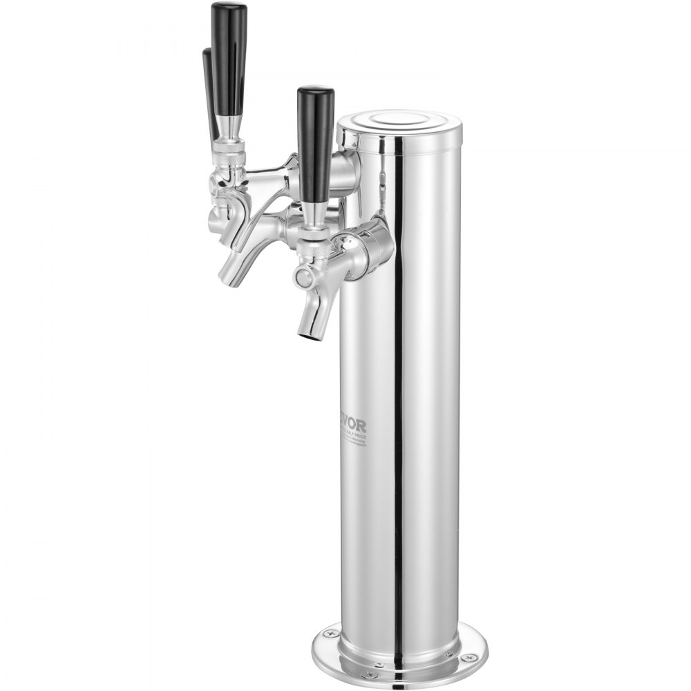 VEVOR Dispensador de Torre de Cerveza de Barril de Triple Grifo, Torre de Cerveza de Barril de Acero Inoxidable, Kit de Torre con Tubo Premontado y Vástagos de Grifo de Cierre Automático para Fiesta