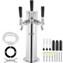 VEVOR Dispensador de Torre de Cerveza de Barril de Triple Grifo, Torre de Cerveza de Barril de Acero Inoxidable, Kit de Torre con Tubo Premontado y Vástagos de Grifo de Cierre Automático para Fiesta