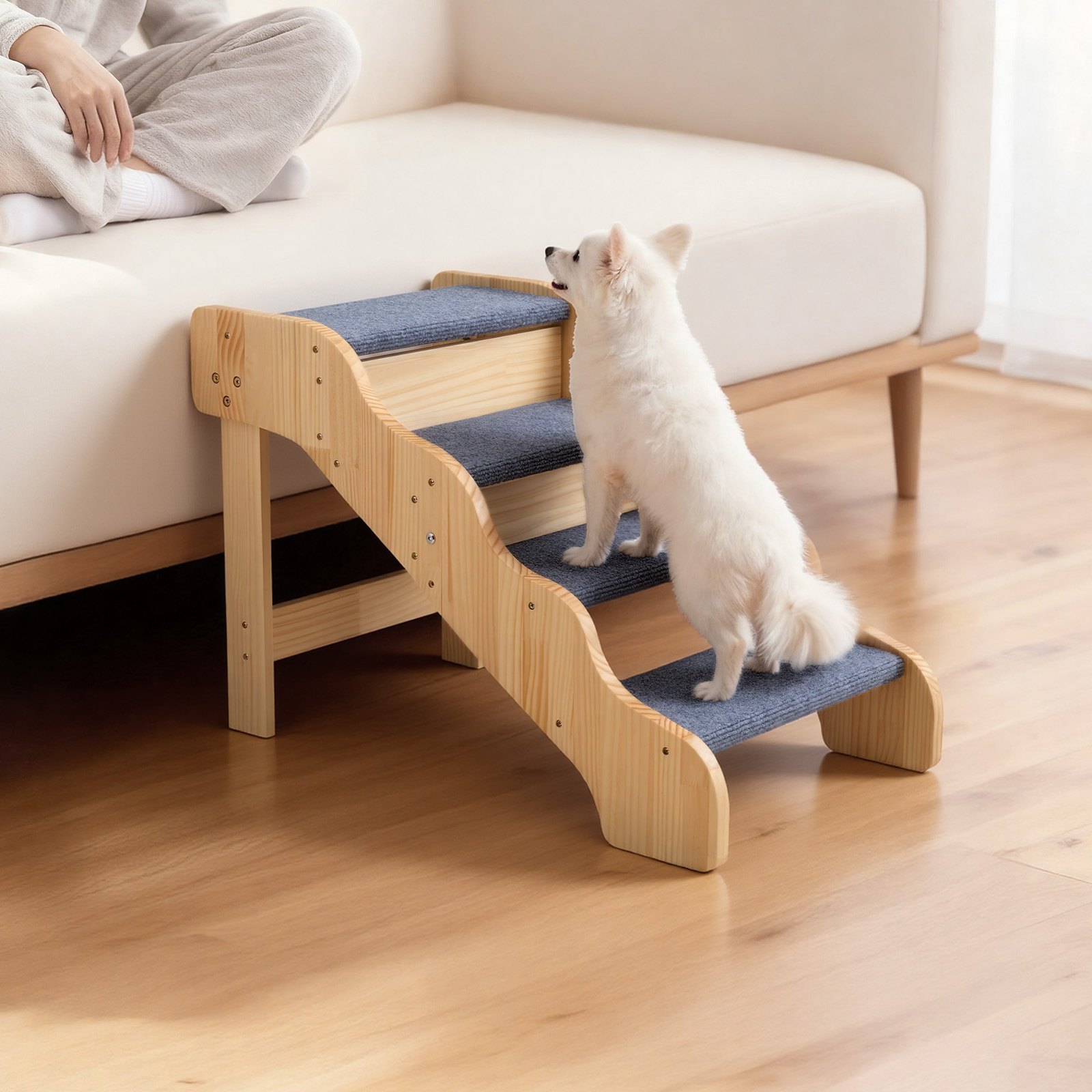 VEVOR Escalera para Perros de 740 x 430 x 500 mm, 4 Peldaños, Madera de Pino y Tela de Fieltro, para Mascotas Pequeñas, Medianas, Grandes y Mayores, Ideal para Camas, Sofás y Coches, Carga 68 kg