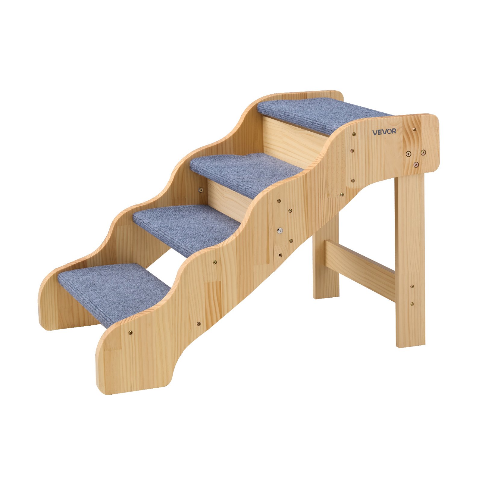 VEVOR Escalera para Perros de 740 x 430 x 500 mm, 4 Peldaños, Madera de Pino y Tela de Fieltro, para Mascotas Pequeñas, Medianas, Grandes y Mayores, Ideal para Camas, Sofás y Coches, Carga 68 kg