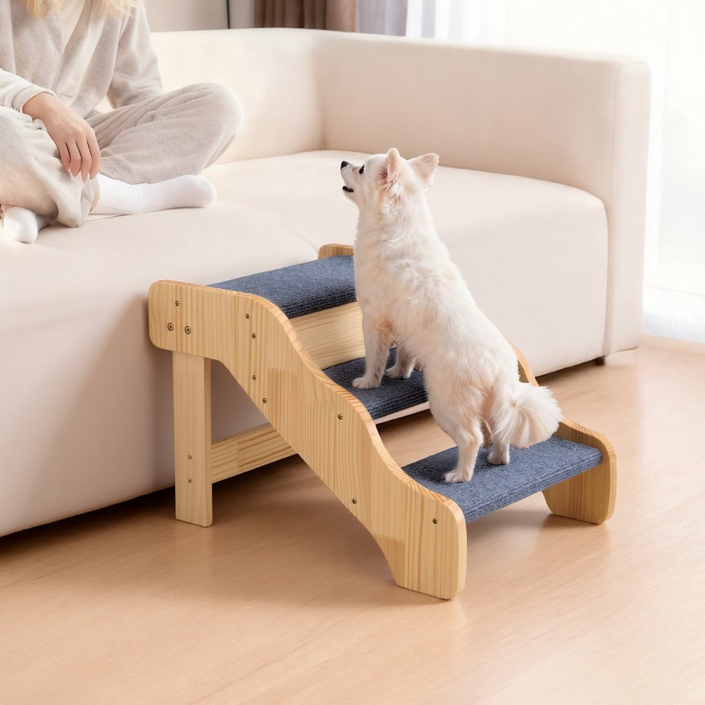 VEVOR Escalera para Perros de 580 x 430 x 380 mm, 3 Peldaños, de Madera, para Mascotas Pequeñas, Medianas, Grandes y Mayores, Así Como para Cachorros de hasta 68 kg, para Camas, Sofás y Coches