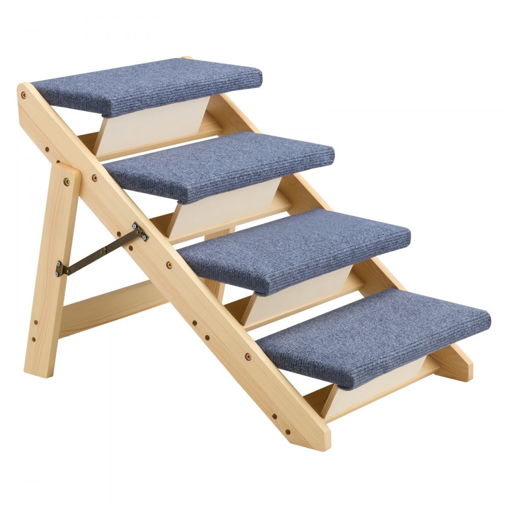 VEVOR Escalera para Perros de 630 x 470 x 490 mm, 4 Peldaños, Plegable, de Madera, para Mascotas Pequeñas, Medianas, Grandes y Mayores, para Cachorros de hasta 68 kg, para Camas, Sofás y Coches