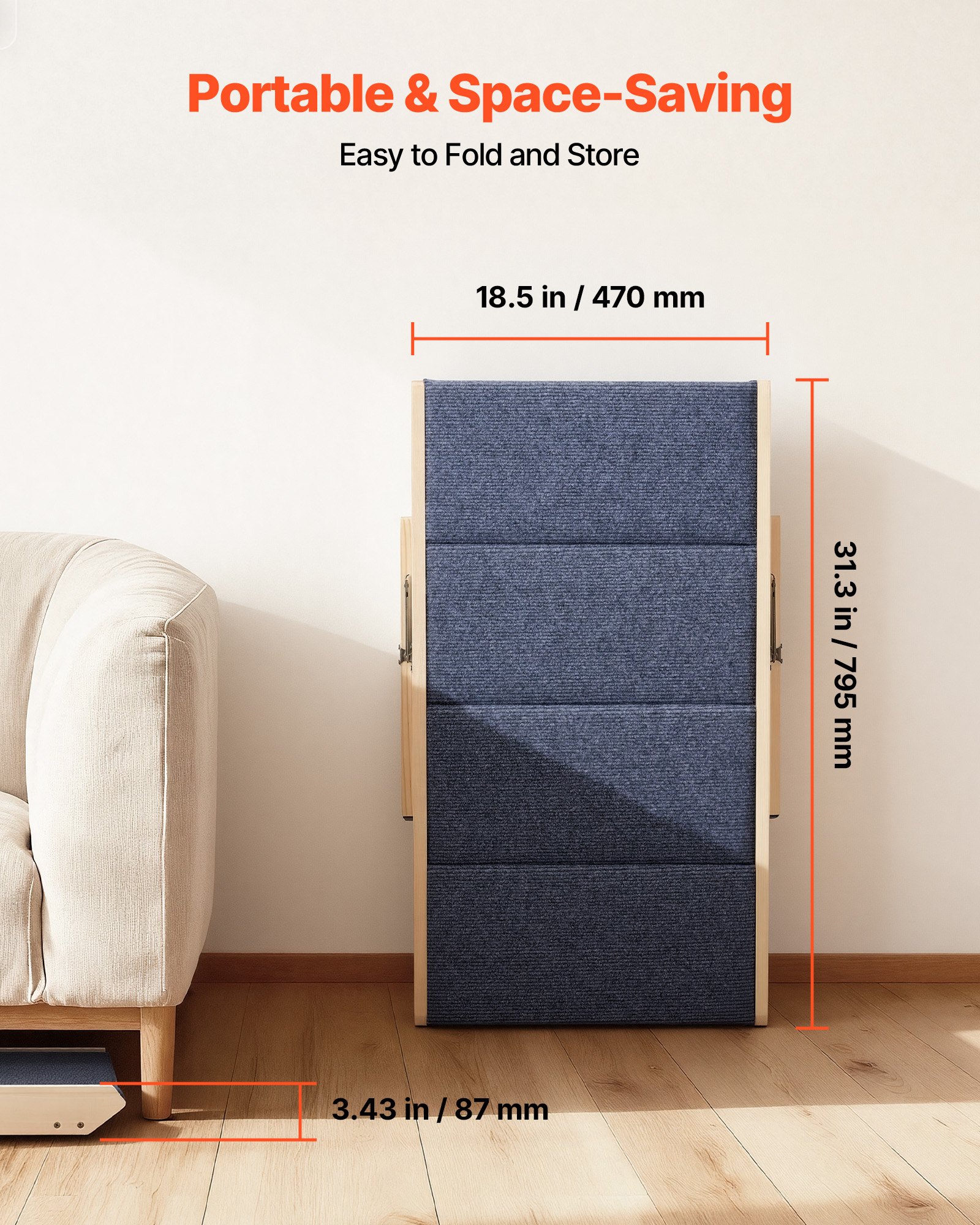VEVOR Escalera para Perros de 630 x 470 x 490 mm, 4 Peldaños, Plegable, de Madera, para Mascotas Pequeñas, Medianas, Grandes y Mayores, para Cachorros de hasta 68 kg, para Camas, Sofás y Coches