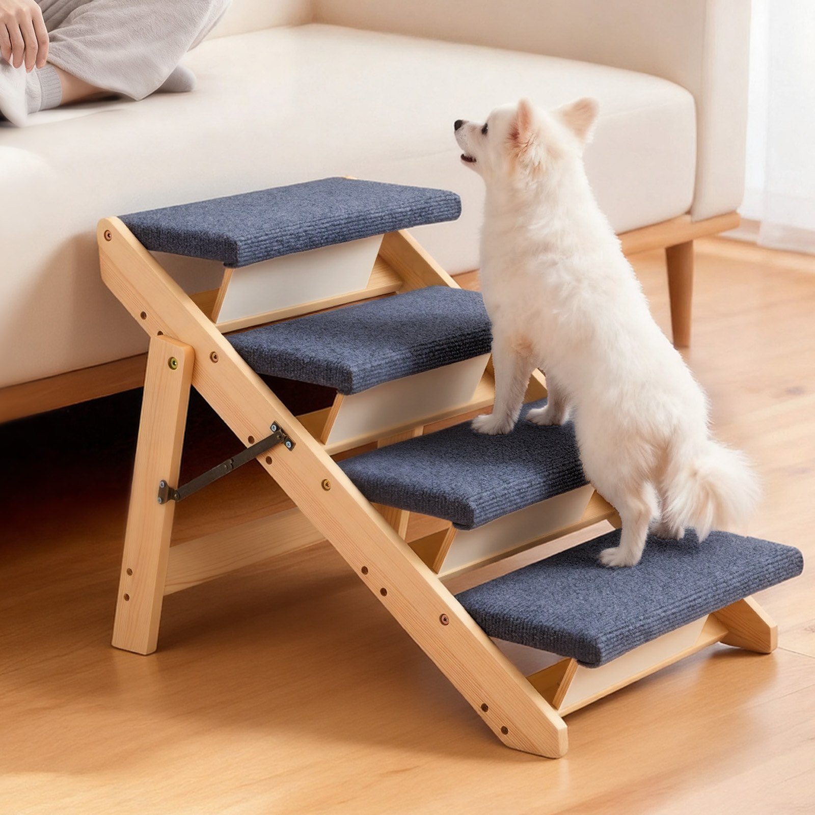 VEVOR Escalera para Perros de 630 x 470 x 490 mm, 4 Peldaños, Plegable, de Madera, para Mascotas Pequeñas, Medianas, Grandes y Mayores, para Cachorros de hasta 68 kg, para Camas, Sofás y Coches
