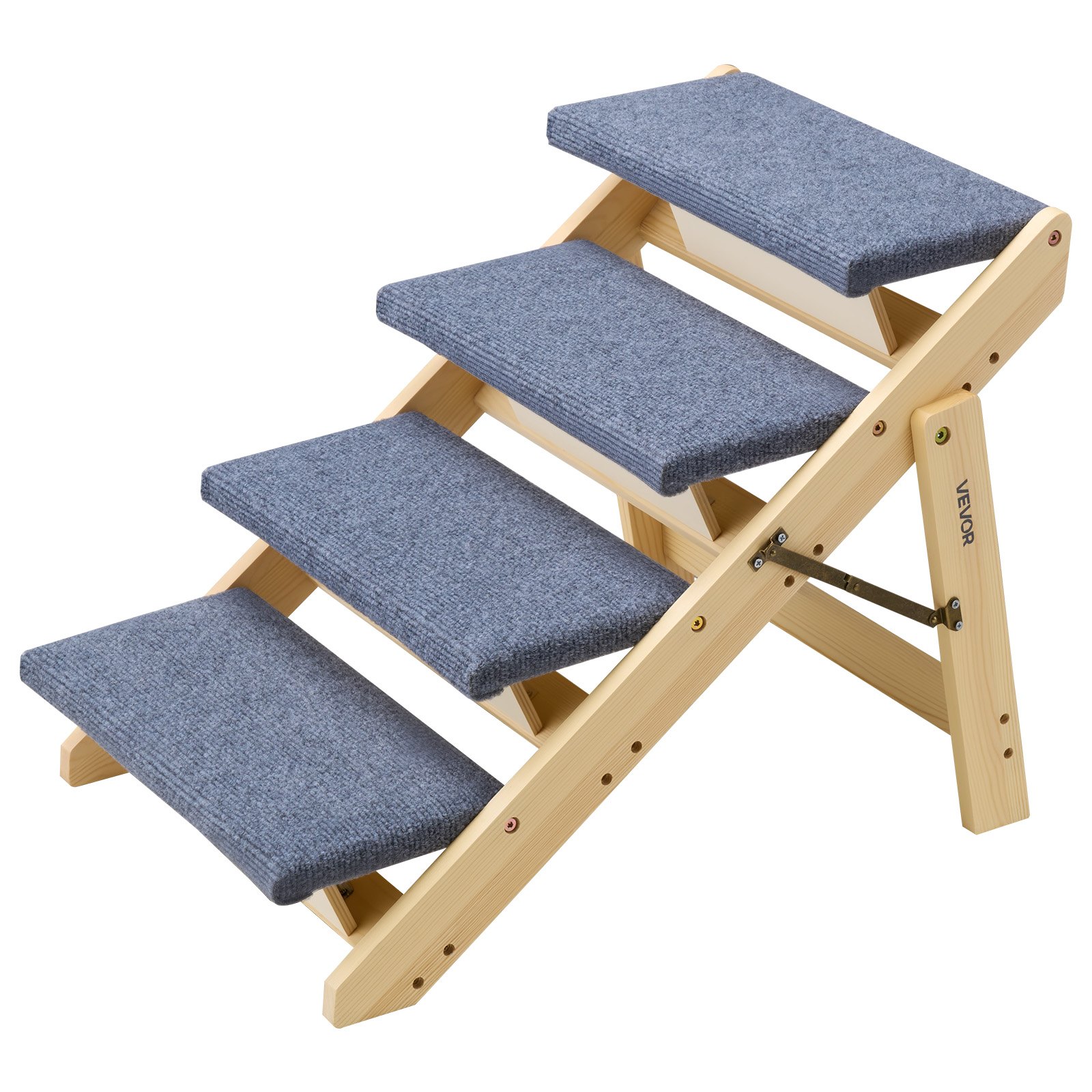 VEVOR Escalera para Perros de 630 x 470 x 490 mm, 4 Peldaños, Plegable, de Madera, para Mascotas Pequeñas, Medianas, Grandes y Mayores, para Cachorros de hasta 68 kg, para Camas, Sofás y Coches