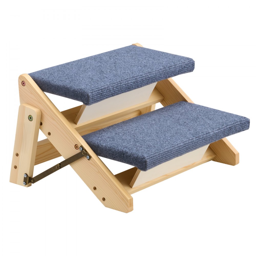 VEVOR Escalera de Madera para Mascotas, 2 Peldaños, para Camas, Sofás y Coches, Carga 50 kg, Plano y Plegable, Estable y Resistente, para Mascotas Pequeñas, Medianas y Grandes, 370 x 470 x 260 mm