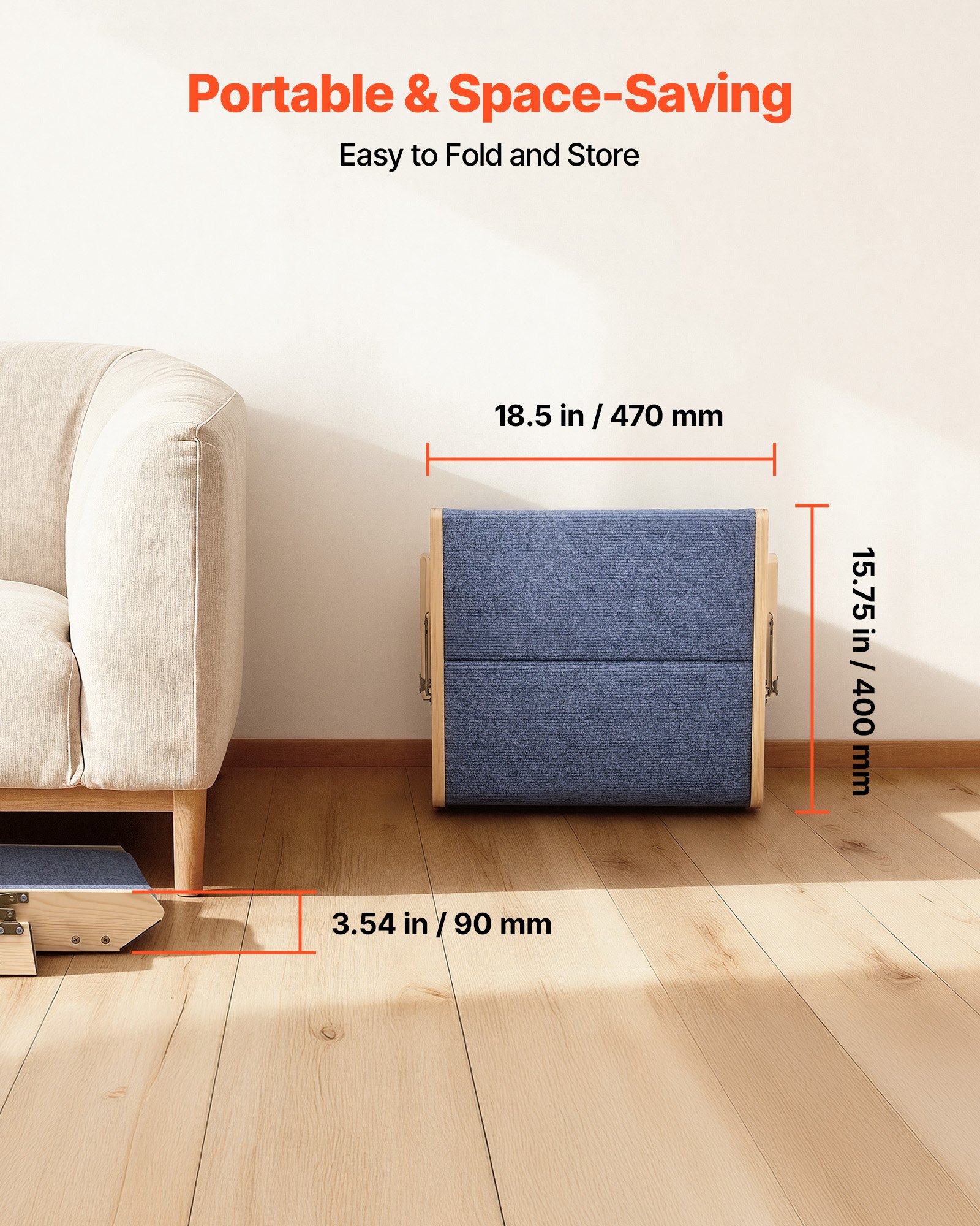 VEVOR Escalera de Madera para Mascotas, 2 Peldaños, para Camas, Sofás y Coches, Carga 50 kg, Plano y Plegable, Estable y Resistente, para Mascotas Pequeñas, Medianas y Grandes, 370 x 470 x 260 mm