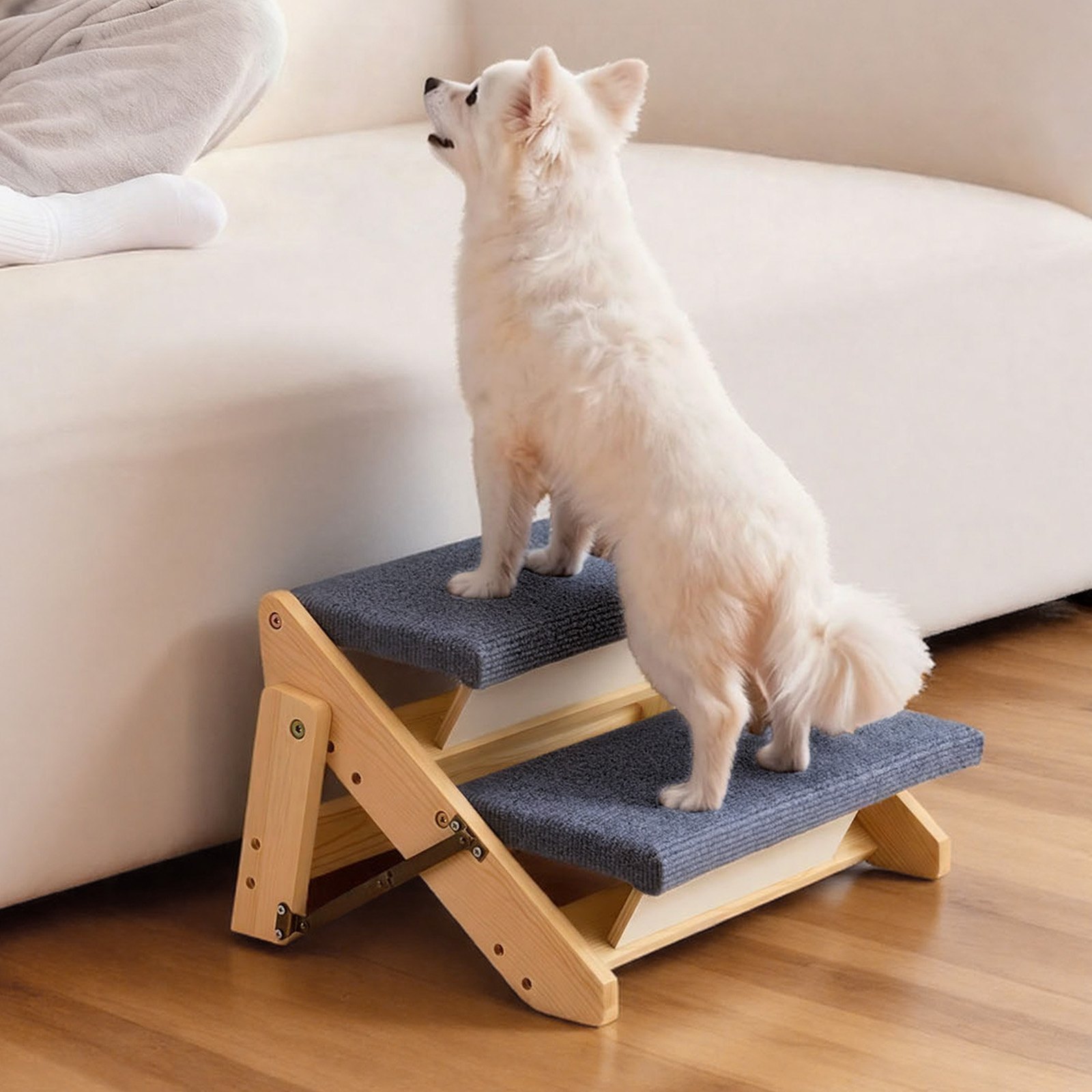 VEVOR Escalera de Madera para Mascotas, 2 Peldaños, para Camas, Sofás y Coches, Carga 50 kg, Plano y Plegable, Estable y Resistente, para Mascotas Pequeñas, Medianas y Grandes, 370 x 470 x 260 mm