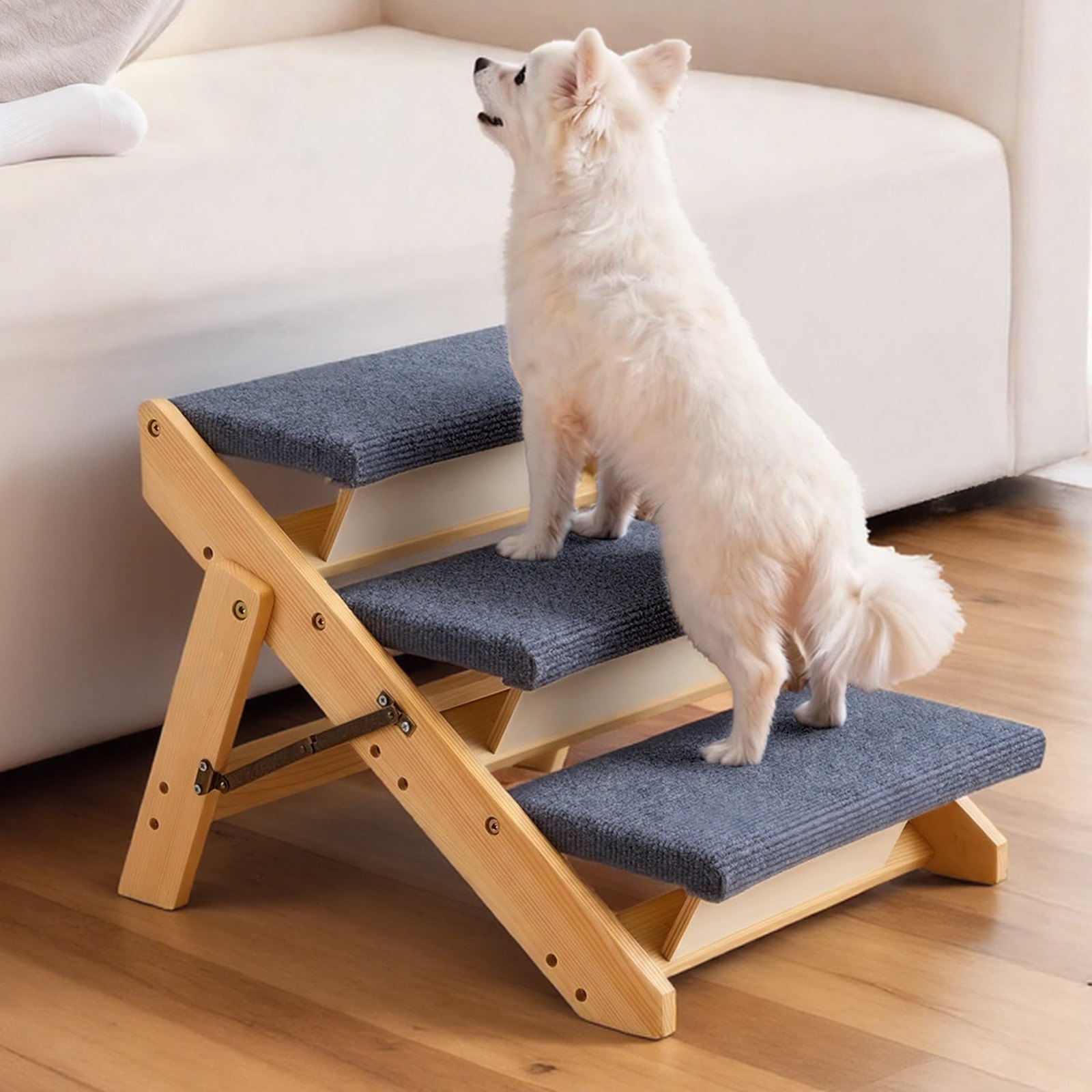 VEVOR Escalera de Madera para Mascotas, 3 Peldaños, para Camas, Sofás y Coches, Carga 68 kg, Plano y Plegable, Estable y Resistente, para Mascotas Pequeñas, Medianas y Grandes, Cachorros Mayores