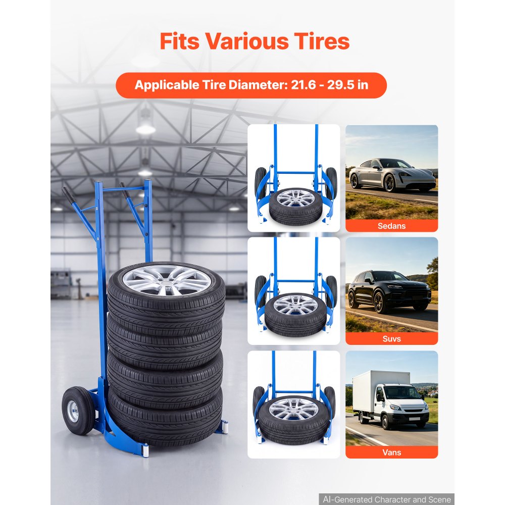 VEVOR Carro para Neumáticos de Acero al Carbono, Carga Máxima de 200 kg, Compatible con Neumáticos de 550-750 mm, para hasta 4 Neumáticos, para Talleres de Reparación, para Sedanes, SUV y Minivans