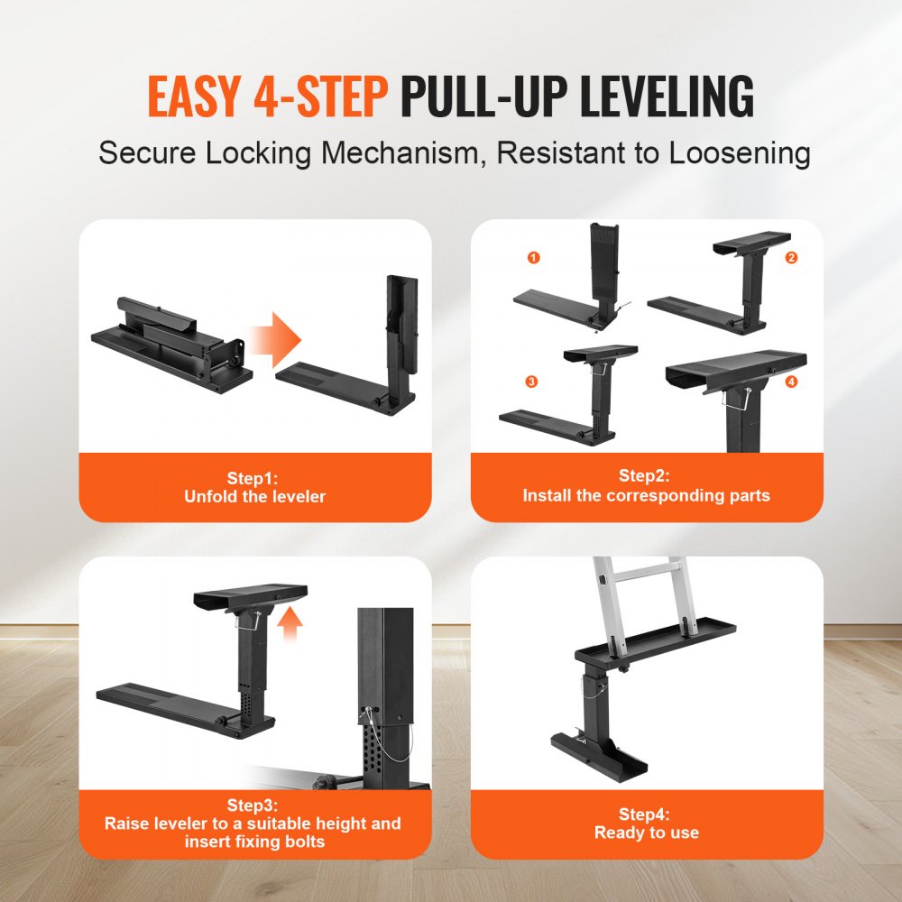 VEVOR Nivelador de Escalera, Superficie de Apoyo, Herramienta de Nivelación de Escalera de Acero, Tolva de Inclinación Plegable, Fácil Uso, para Terrenos Irregulares, 640 x 350 x 310 mm, Negro