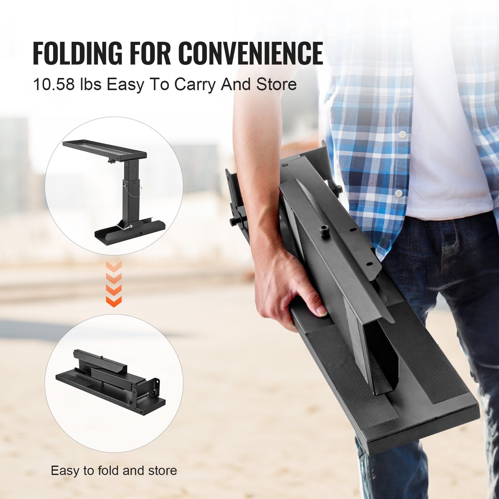 VEVOR Nivelador de Escalera, Superficie de Apoyo, Herramienta de Nivelación de Escalera de Acero, Tolva de Inclinación Plegable, Fácil Uso, para Terrenos Irregulares, 800 x 350 x 310 mm, Negro