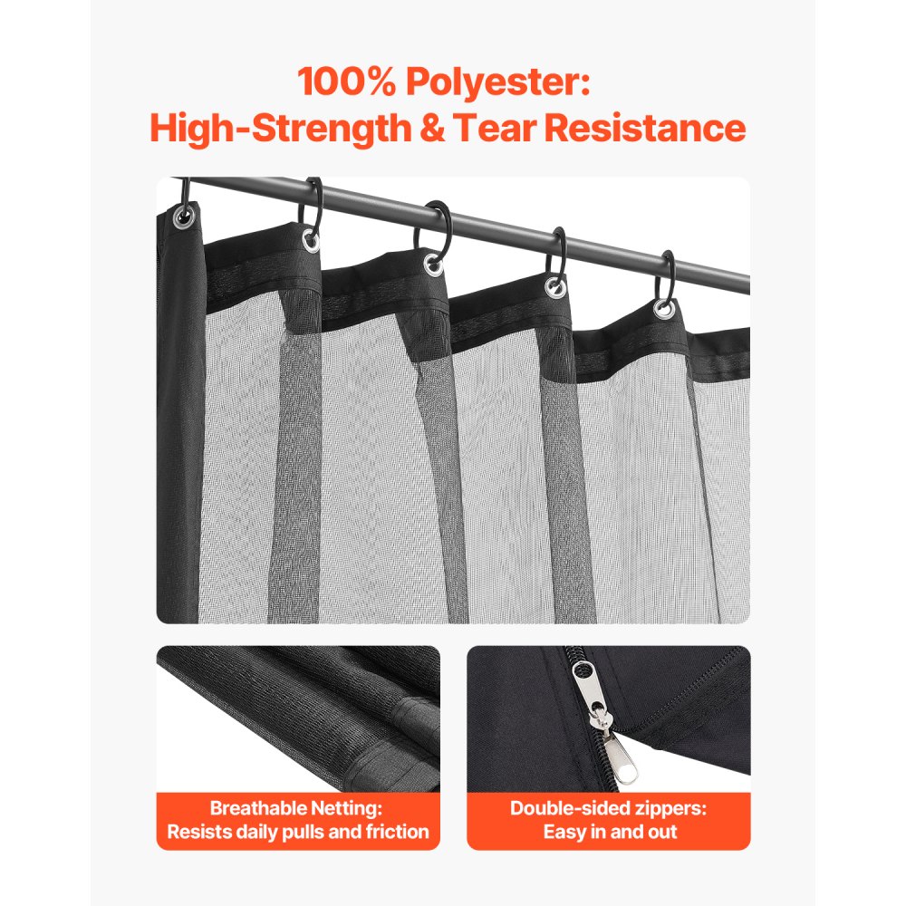 VEVOR Red de Poliéster para Cenadores, Cortina de Malla para Cenadores con Paredes Laterales de 4 Paneles, Red Antimosquitos con Doble Cremallera, para Cenadores de 304,8 x 304,8 x 204,2 cm Negro