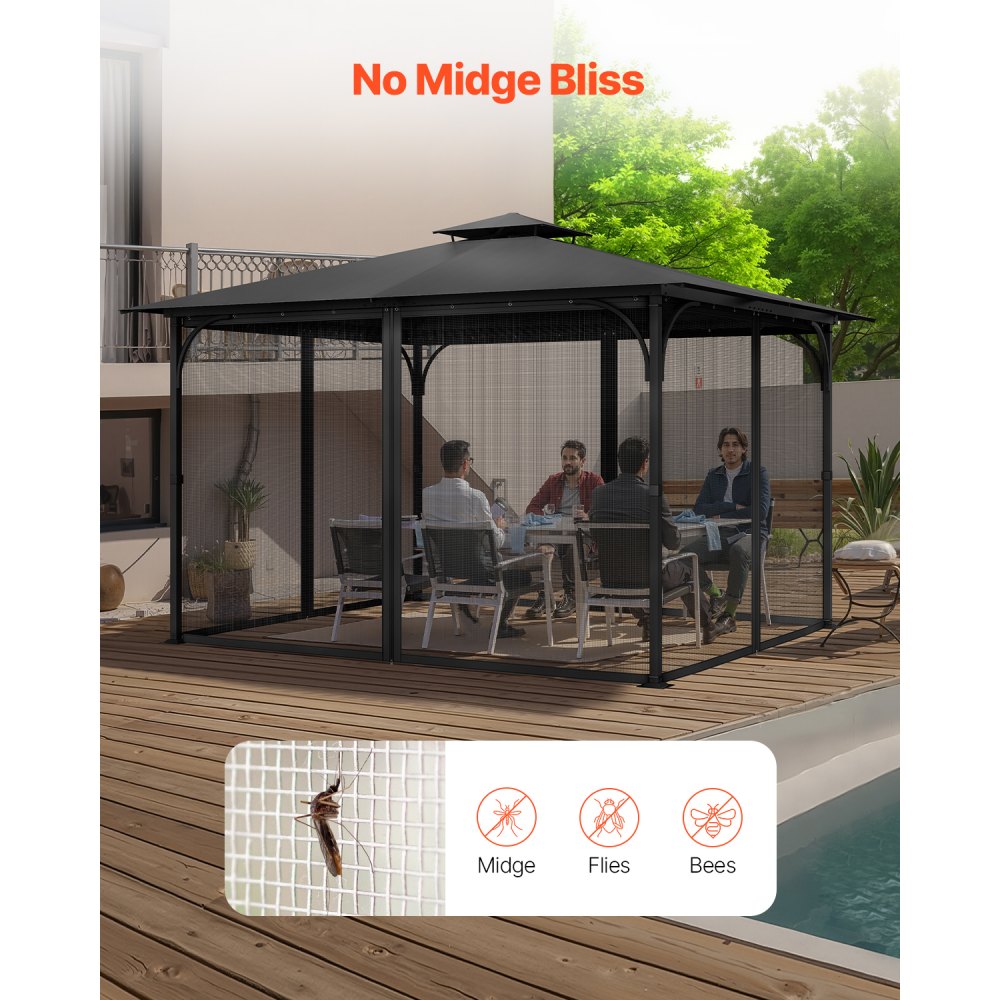 VEVOR Mosquito Net for Gazebo, Mosquito Net, suitable for 304.8x396.2x207.3 cm gazebos, insect protection, 4-piece side wall gazebo curtain, with double zipper (net only)