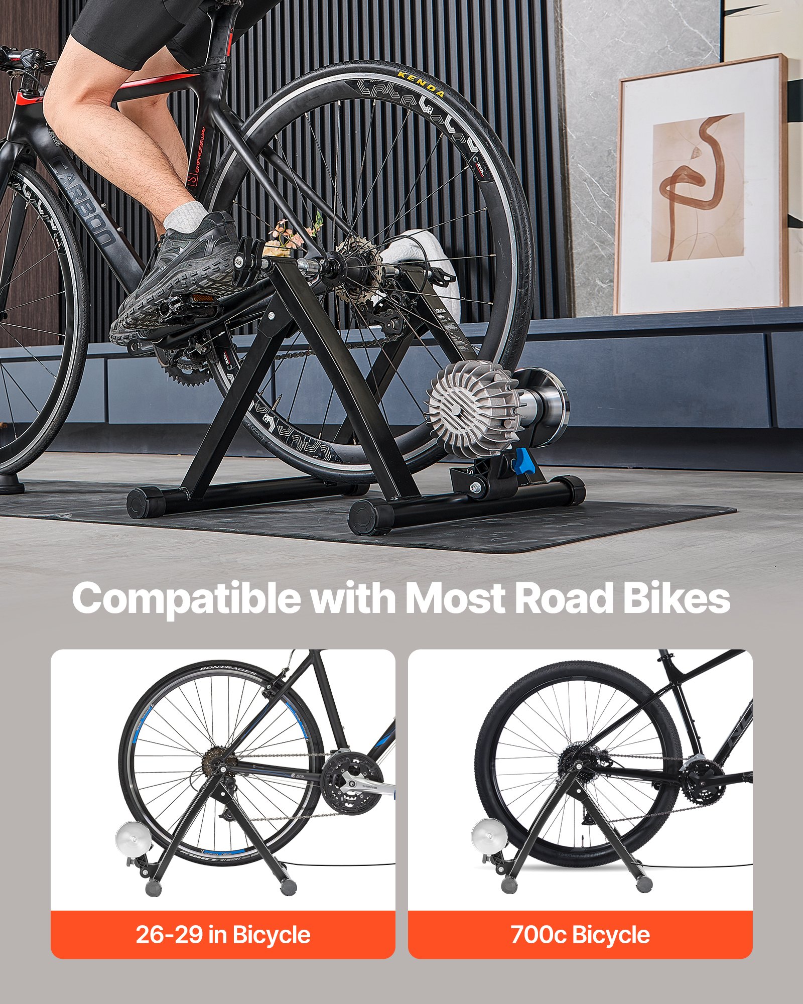 VEVOR Rodillo de Entrenamiento de Líquido para Bicicleta, para Ruedas de 660,4-736,6 mm, Plegable, con Liberación Rápida y Soporte para Rueda Delantera, Carga 150 kg, para Entrenamiento en Casa