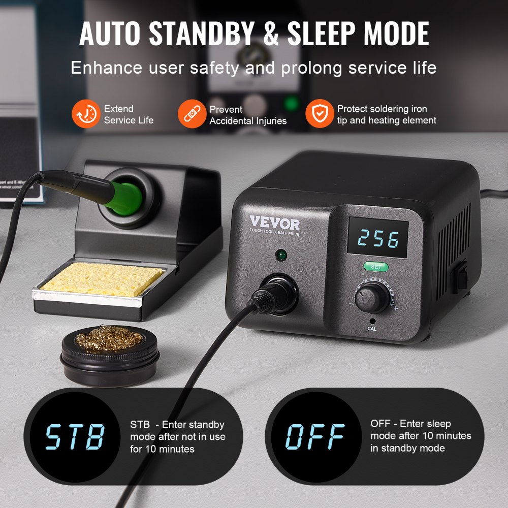 VEVOR Soldering Station, Soldering Iron, Solder Wire Dispenser, 70W Soldering Set with Digital Display, Temperature Control, Integrated Transformer, Automatic Sleep Mode, 5 Soldering Tips, Lead-Free Solder, Tweezers