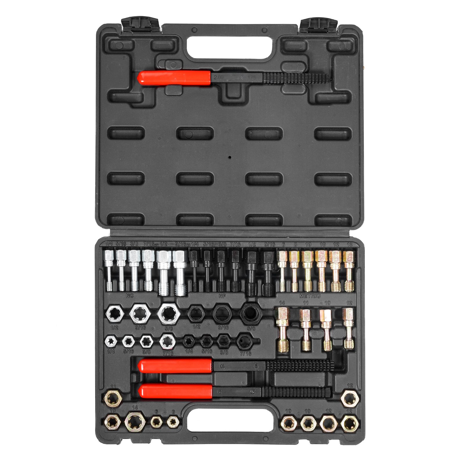 VEVOR Kit de Reparación de Roscas Métricas UNC y UNF 49 Piezas Restaurador de Roscas Métricas con 22 Machos de Roscar, 24 Terrajas, 3 Limas de Rosca Acero Tratado Térmicamente para Mecánicos