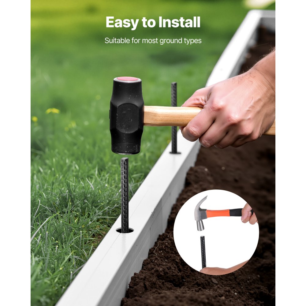 VEVOR 16 PCS Estacas de Refuerzo de 406,4 mm Resistentes de Acero Galvanizado Recto con Punta de Cincel y Revestimiento Resistente a la Oxidación para Jardinería, Cercas y Tiendas de Campaña