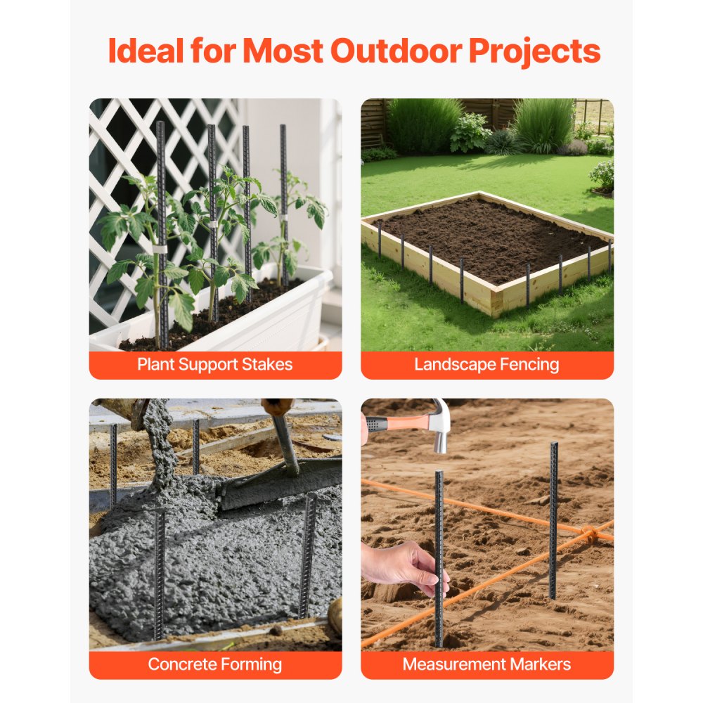 VEVOR 16 PCS Estacas de Refuerzo de 406,4 mm Resistentes de Acero Galvanizado Recto con Punta de Cincel y Revestimiento Resistente a la Oxidación para Jardinería, Cercas y Tiendas de Campaña