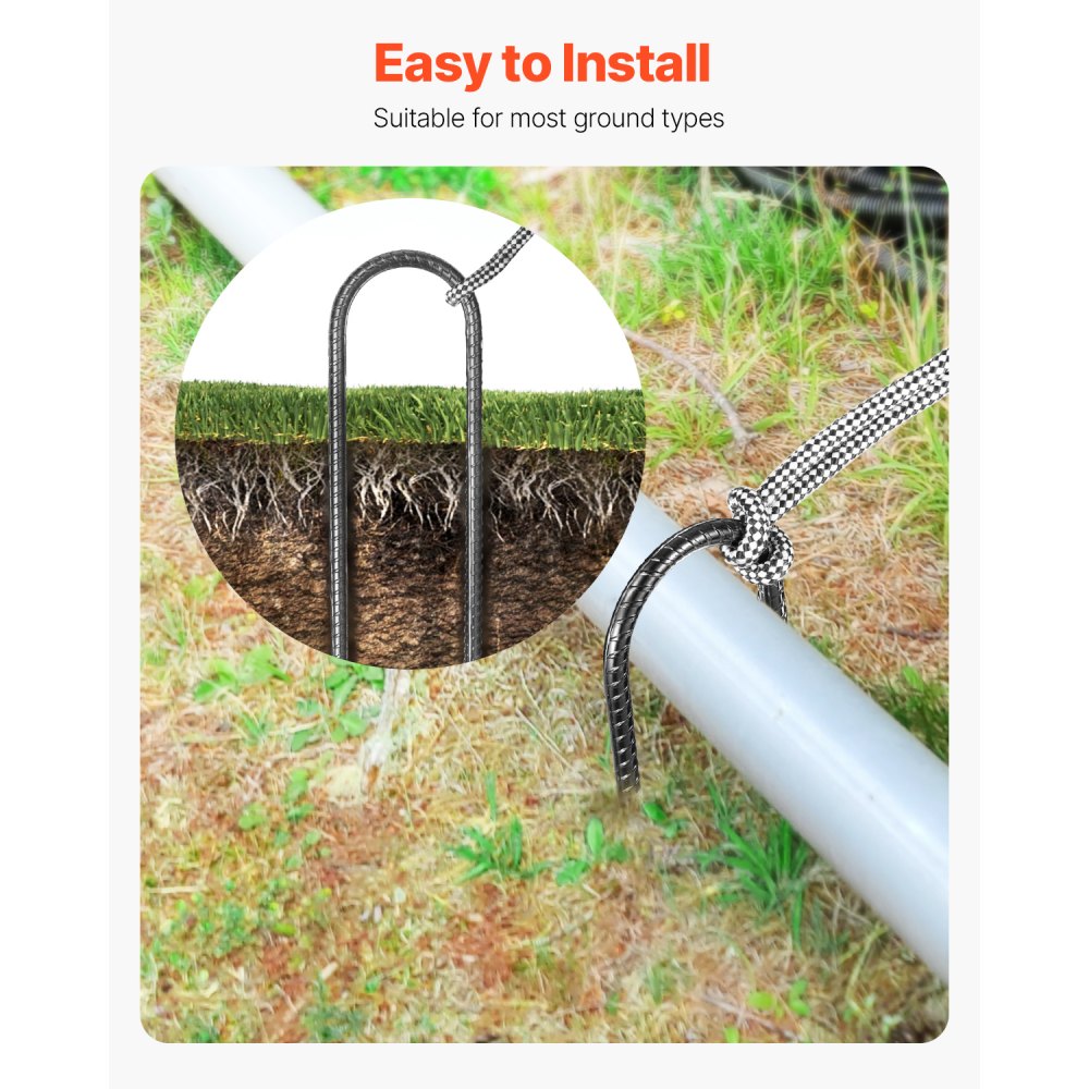 VEVOR 12 PCS Estacas de Refuerzo en Forma de U de 254 x 55,88 mm de Acero Galvanizado con Punta de Cincel y Revestimiento Resistente a la Oxidación para Jardinería, Cercas y Tiendas de Campaña