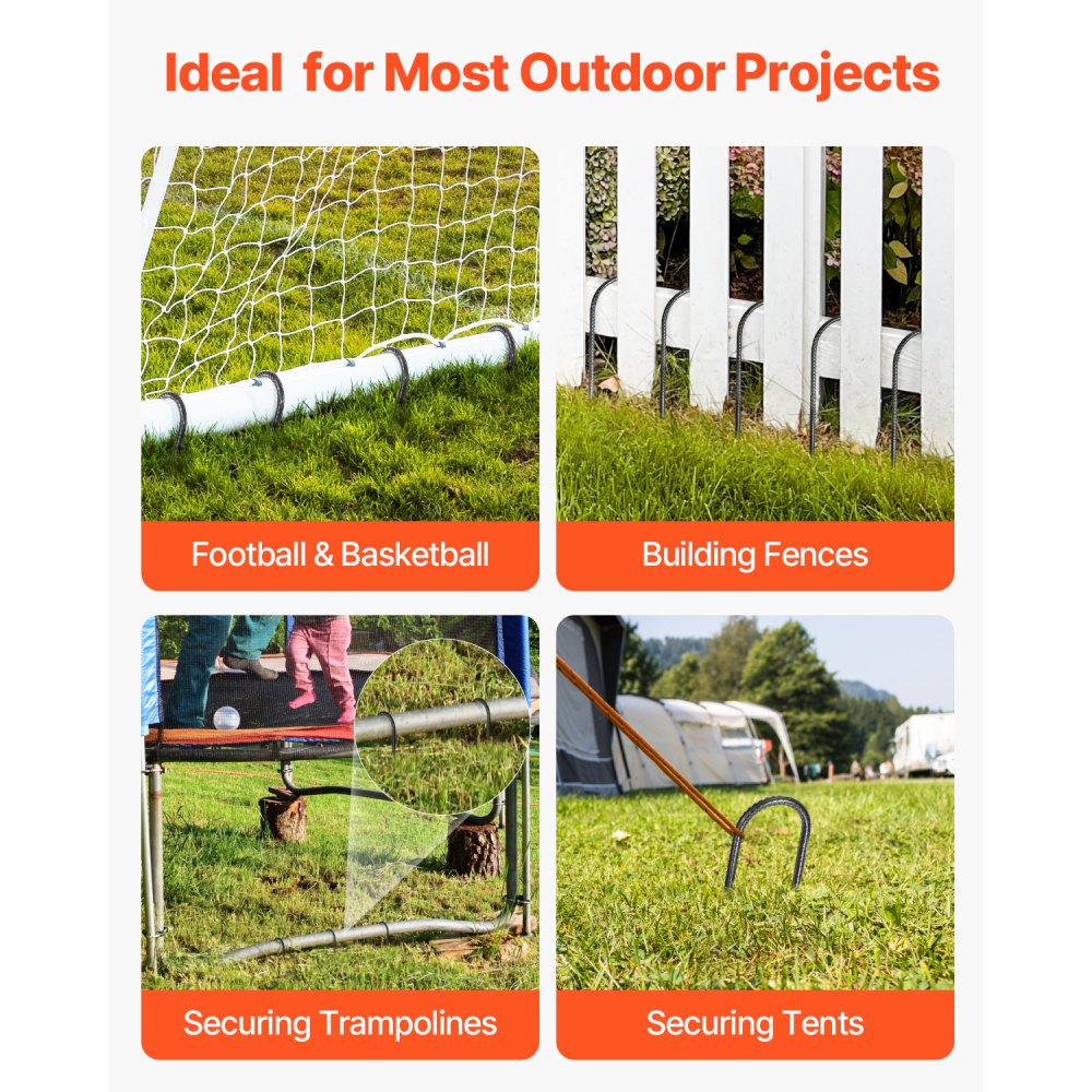 VEVOR 12 PCS Estacas de Refuerzo en Forma de U de 254 x 55,88 mm de Acero Galvanizado con Punta de Cincel y Revestimiento Resistente a la Oxidación para Jardinería, Cercas y Tiendas de Campaña