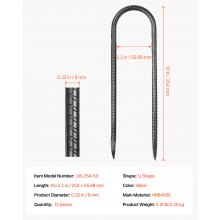 VEVOR 12 PCS Estacas de Refuerzo en Forma de U de 254x55,88 mm de Acero, Negro