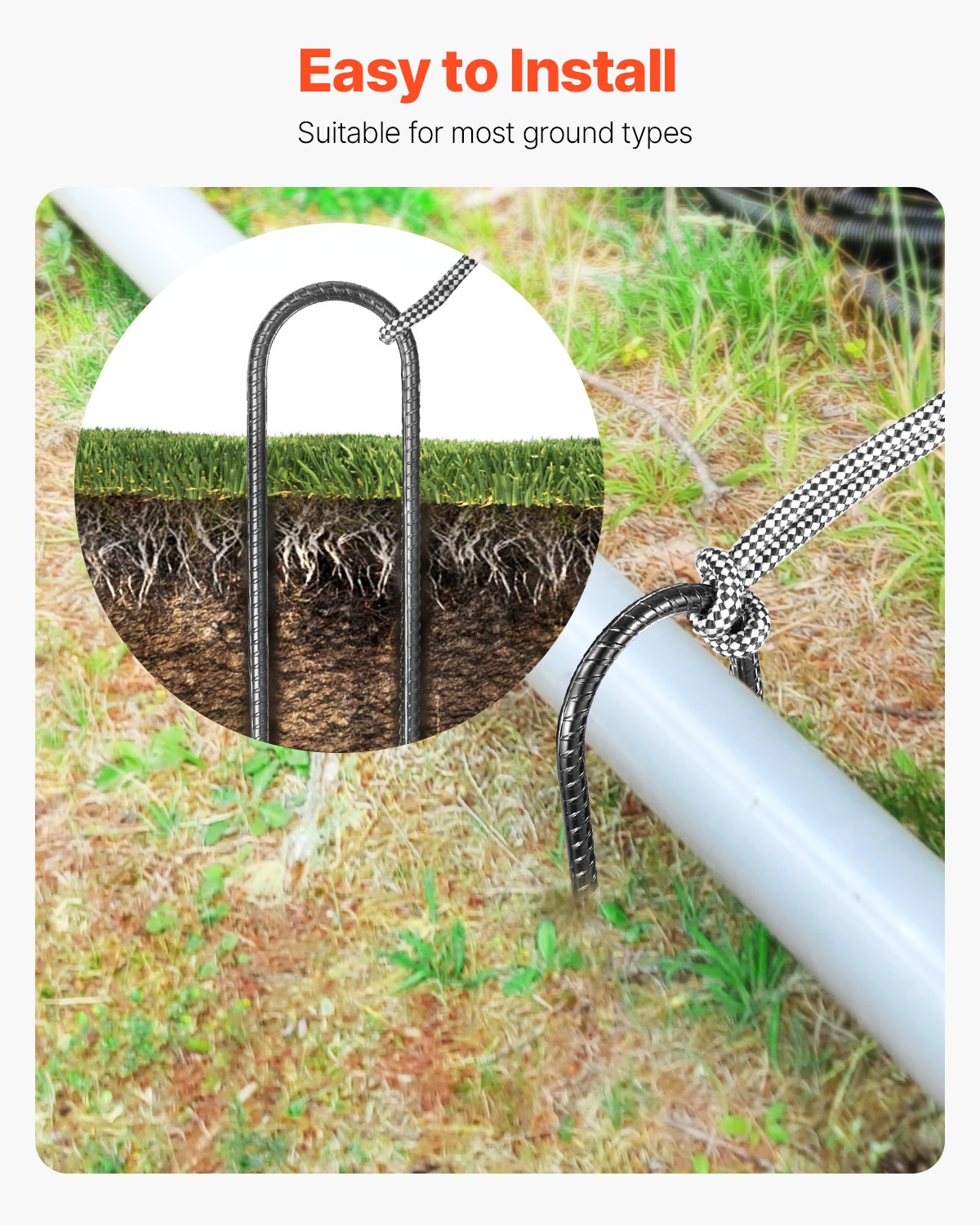 VEVOR 12 PCS Estacas de Refuerzo en Forma de U de 254 x 55,88 mm de Acero Galvanizado con Punta de Cincel y Revestimiento Resistente a la Oxidación para Jardinería, Cercas y Tiendas de Campaña