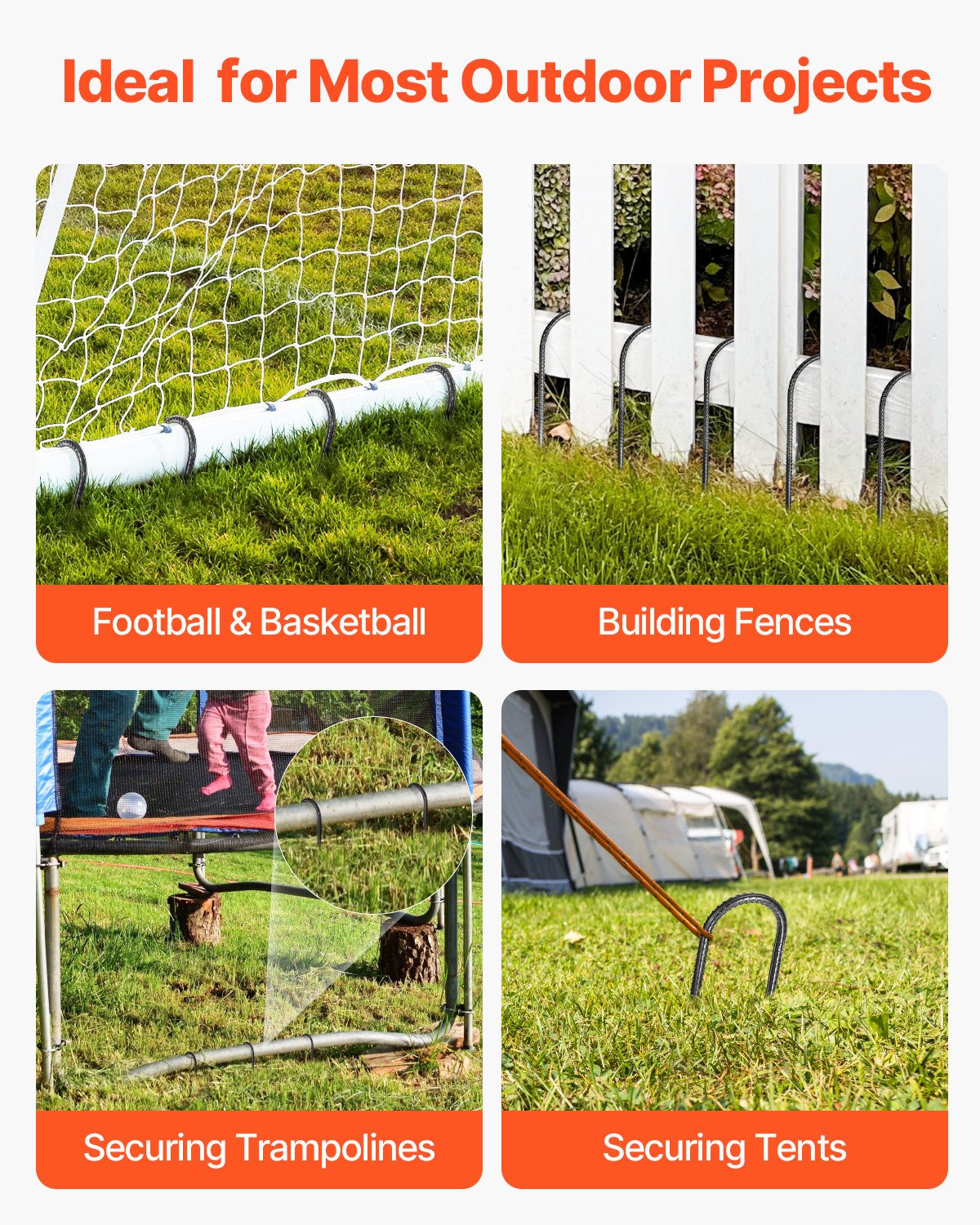 VEVOR 12 PCS Estacas de Refuerzo en Forma de U de 254 x 55,88 mm de Acero Galvanizado con Punta de Cincel y Revestimiento Resistente a la Oxidación para Jardinería, Cercas y Tiendas de Campaña