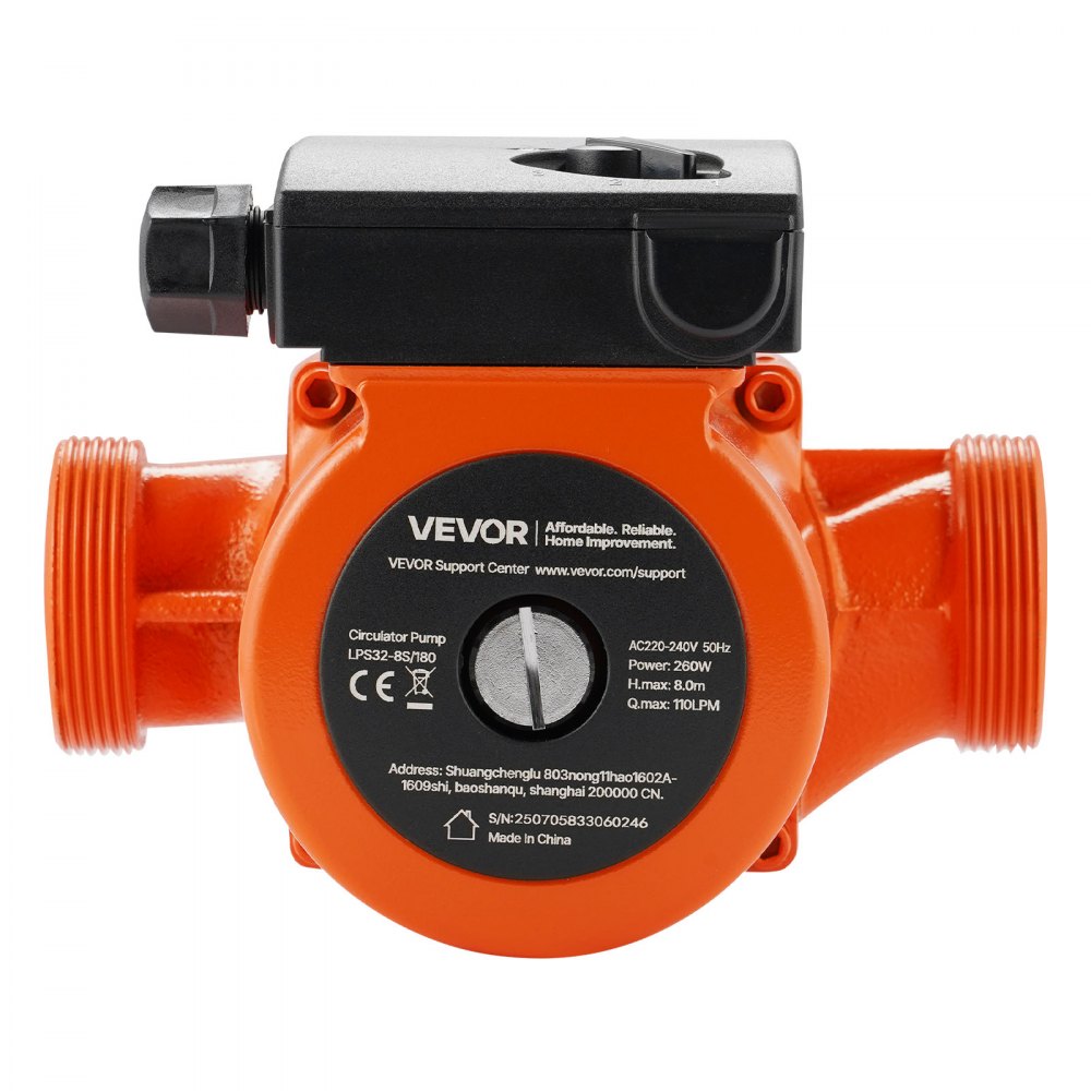 VEVOR LPS32-8S/180 Bomba de Circulación, 110 LPM, Ajuste de 3 Velocidades, Bomba de Recirculación de Agua Caliente de Hierro Fundido, Conexión Roscada, para Sistemas de Calefacción Residenciales