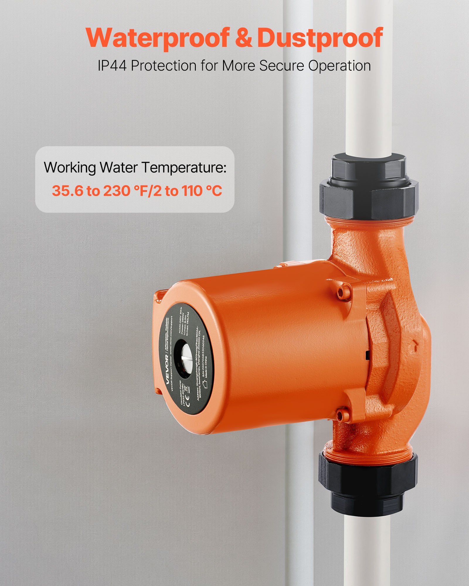 VEVOR LPS32-8S/180 Bomba de Circulación, 110 LPM, Ajuste de 3 Velocidades, Bomba de Recirculación de Agua Caliente de Hierro Fundido, Conexión Roscada, para Sistemas de Calefacción Residenciales