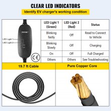 VEVOR Cargador Portátil para Vehículo Eléctrico de 10A Tipo 2, Cargador de Coche EV con 6m de Longitud del Cable, Cargador de Coche Eléctrico para Coche Eléctrico que Cumple con la Norma IEC 62196-2