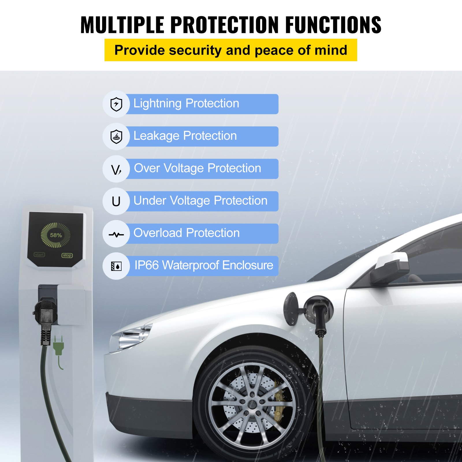 VEVOR Cargador Portátil para Vehículo Eléctrico de 10A Tipo 2, Cargador de Coche EV con 6m de Longitud del Cable, Cargador de Coche Eléctrico para Coche Eléctrico que Cumple con la Norma IEC 62196-2